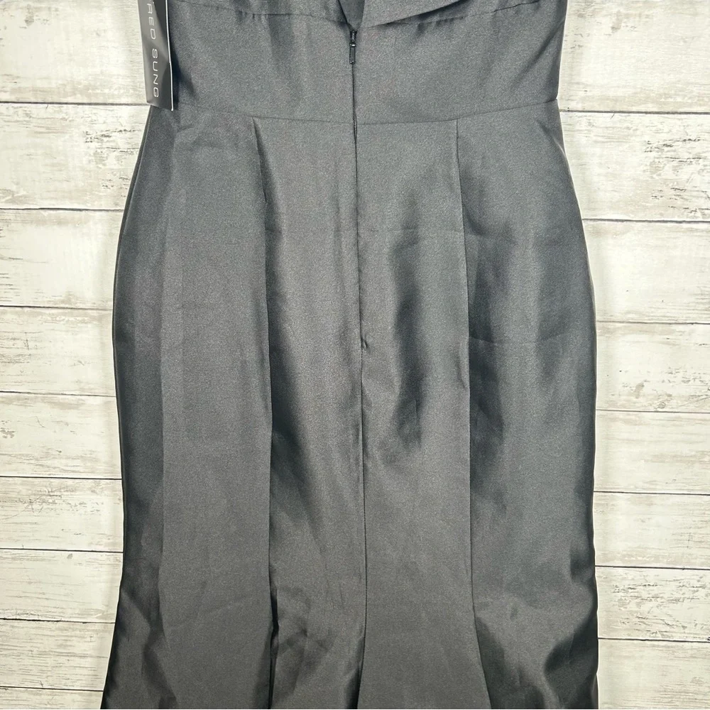Alfred Sung Black Bow Sleeveless Satin Twill Trumpet Formal Gown Sz 2 $269 D863 - Picture 7 of 10